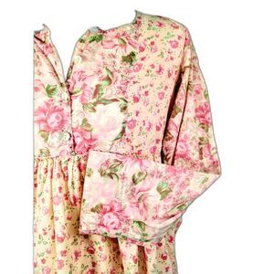 Vtg Pudding Shop Floral Dress 90s 100% Cotton Long Sleeves Button Bodice sz M